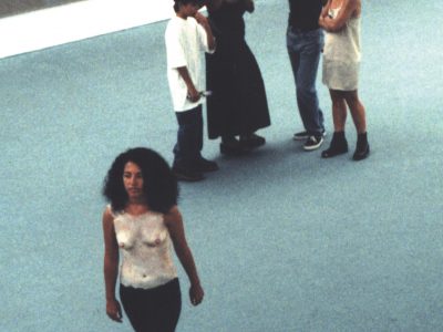 Próprio couro, 1998, performance, Panorama da Arte Brasileira, MAC Niterói, com Viviane Mosé,